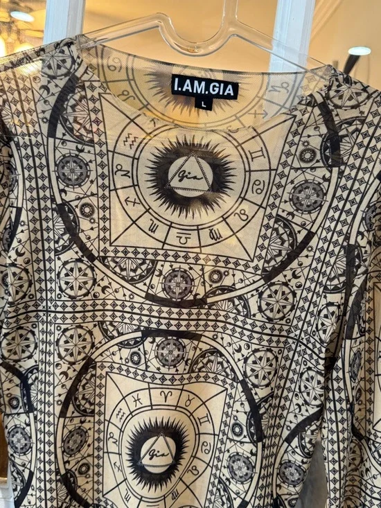 I.AM.GIA Tan and Black Astrology Print Long Sleeve Top - Picture 3 of 4